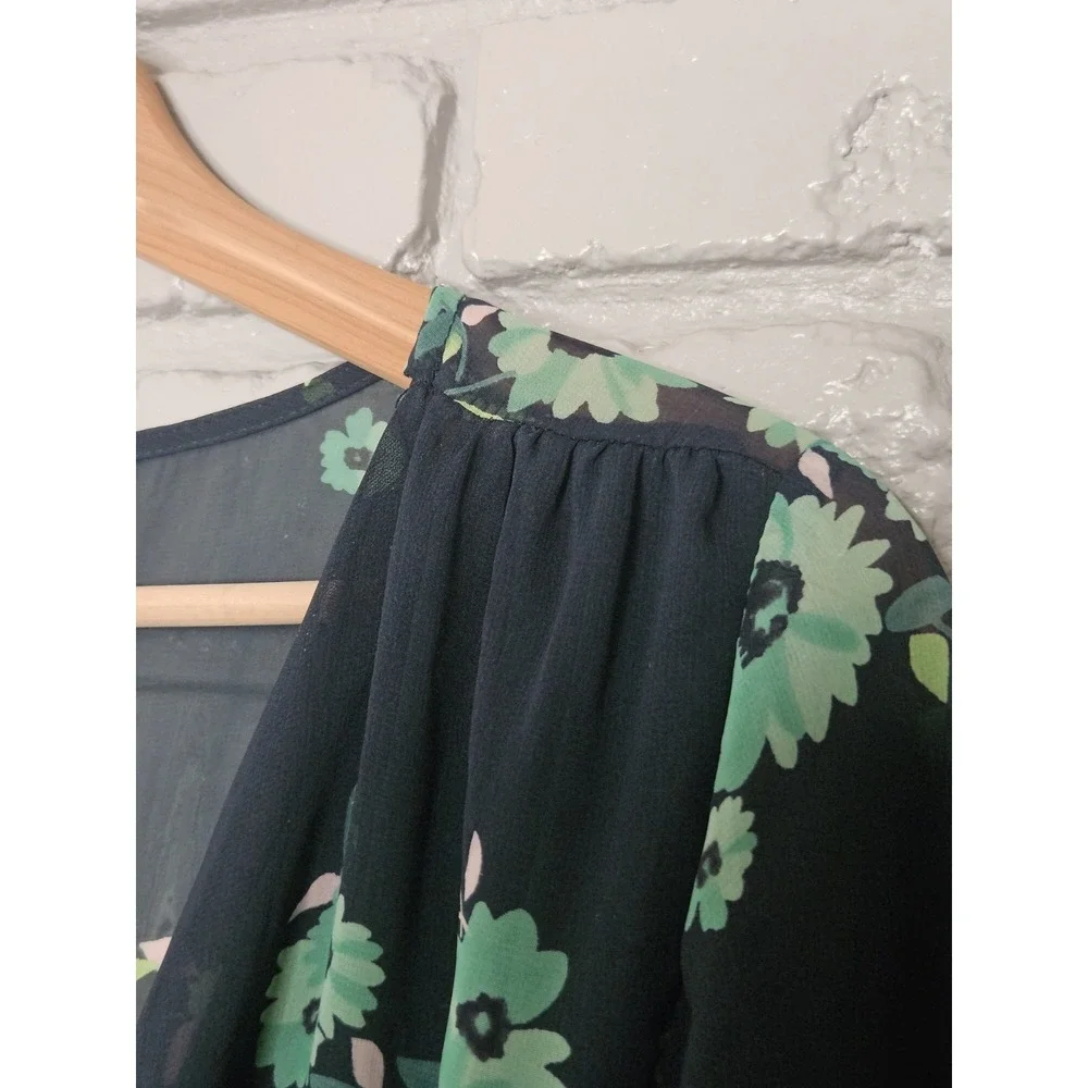 Meghan Los Angeles Women Romper Medium Green Floral Long Sleeve Wrap V Neck Boho